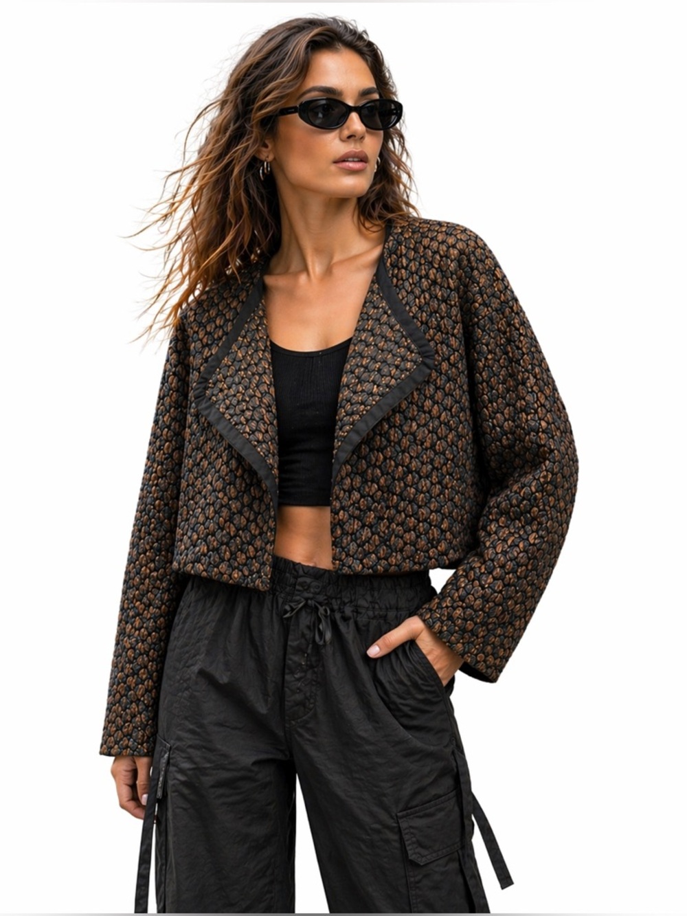 Zero Maria Cornejo Leo Eve Smocked‎ Bomber Jacket Black Bronze Textured  SZ 14
